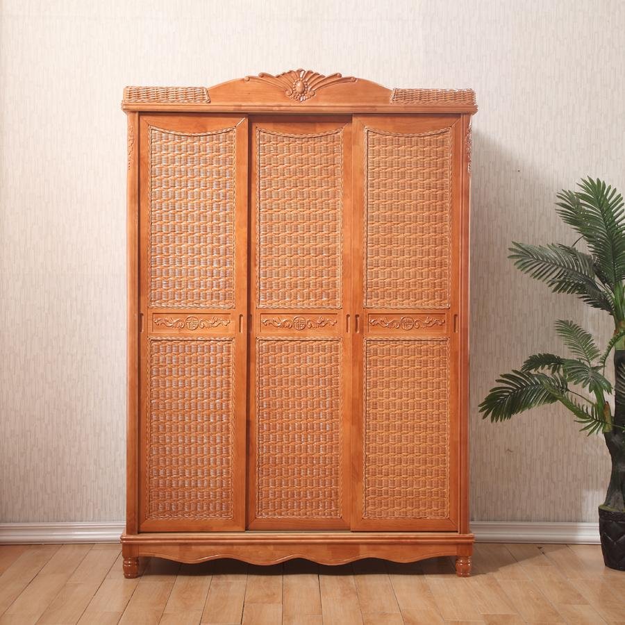 Classic Style Bedroom Furniture Rattan Cane Wooden Wardrobe