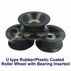 U Type Rubber/Plastic Coated Roller Wheel with Double Bearings Inserted