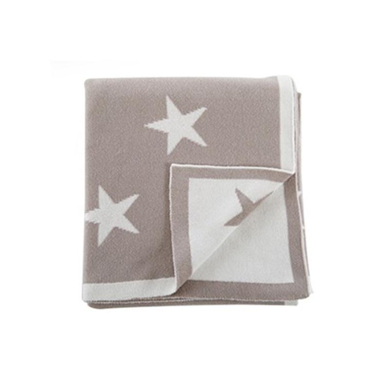 Wholesale Thick Plush 100% Cotton Brown Blue Baby Reversible Star Knit Blanket f 3