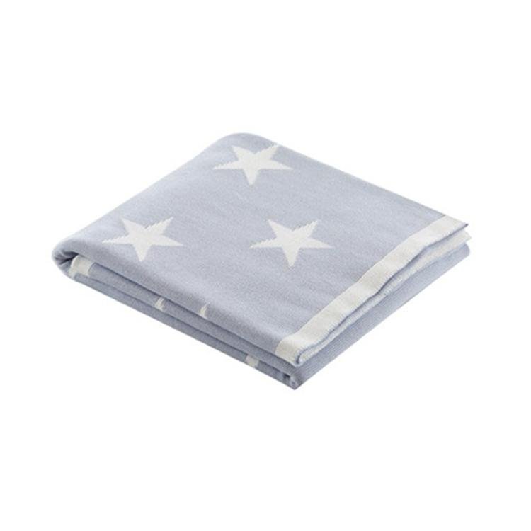 Wholesale Thick Plush 100% Cotton Brown Blue Baby Reversible Star Knit Blanket f 4