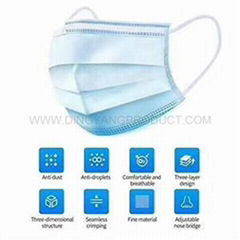 3ply Disposable Face Masks  Non-woven Dust Mask with Earloop for Personal Care