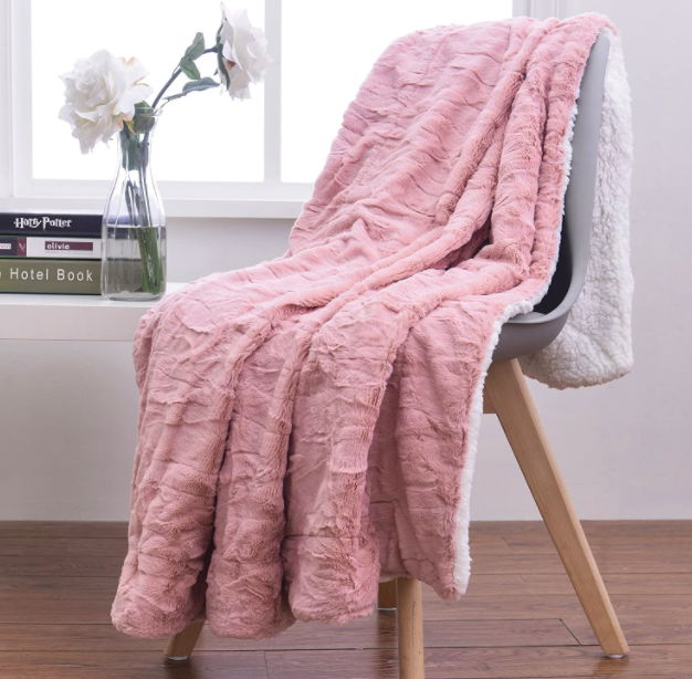 Dusty Rose Home Fashion SOFT PINK fake Faux Fur Sherpa Throw Blanket 