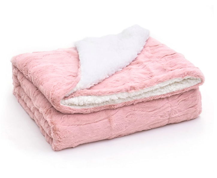 Dusty Rose Home Fashion SOFT PINK fake Faux Fur Sherpa Throw Blanket  5