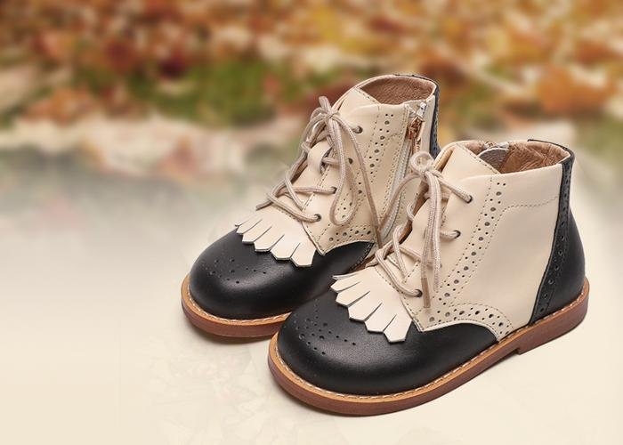  Kids Shoes Kid Little Girls Leather Ankle Boots Waterproof Zipper-Lace-Up