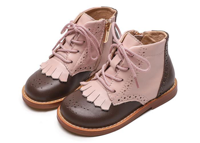  Kids Shoes Kid Little Girls Leather Ankle Boots Waterproof Zipper-Lace-Up 3