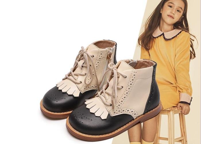  Kids Shoes Kid Little Girls Leather Ankle Boots Waterproof Zipper-Lace-Up 4