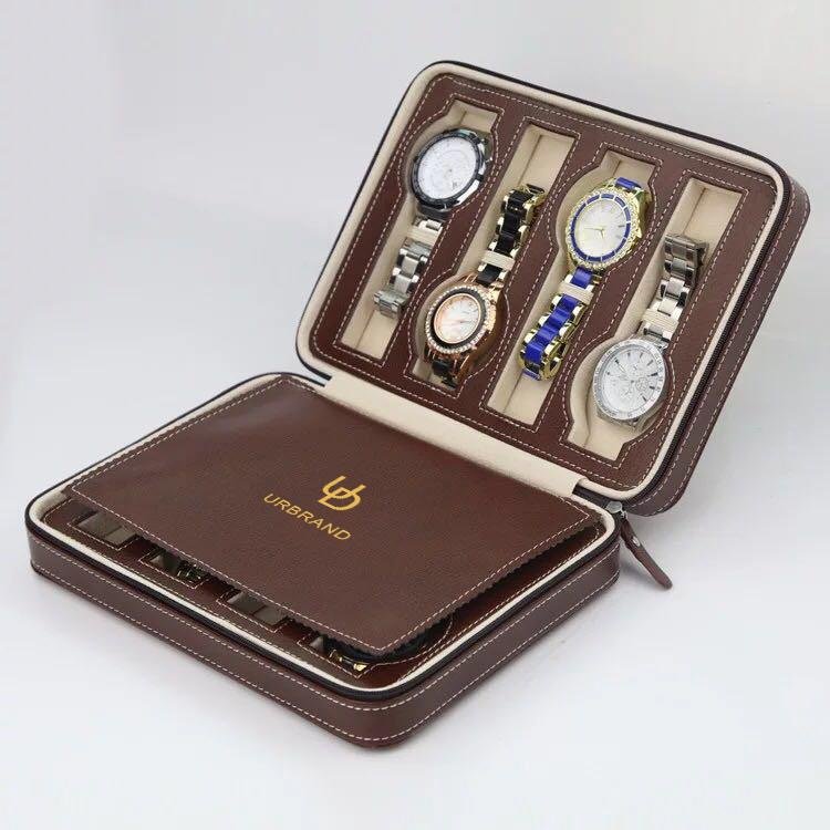 URBRAND Wholesale Brown/Black PU Leather Quality Travel box watch case with a cu