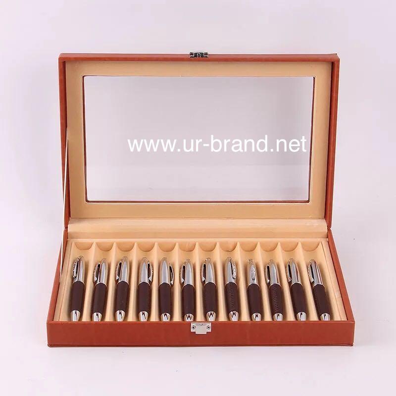 High Quality 12 Slots Leather Pen Box Fountain PenDisplay Box Wholesale,wooden p