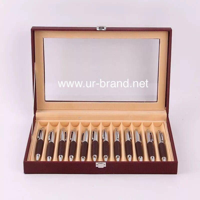 High Quality 12 Slots Leather Pen Box Fountain PenDisplay Box Wholesale,wooden p 2