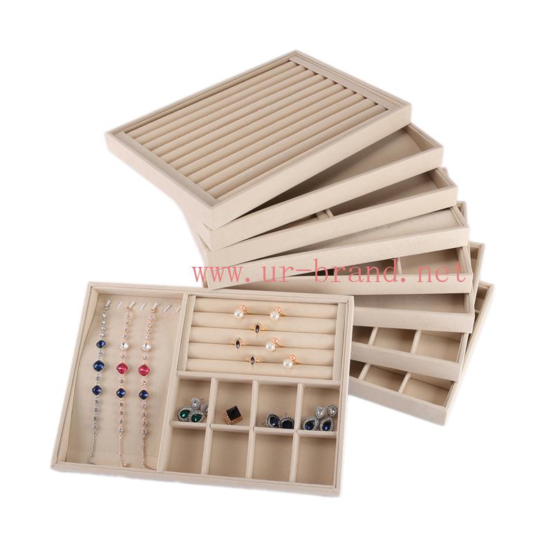 China Supplier Custom Wood Velvet Jewelry Organizer Stand Tray Slotted Ring Neck