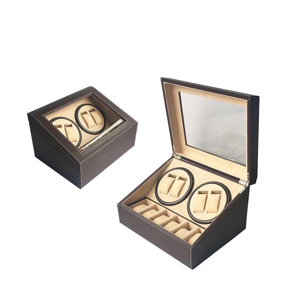 Classic Promotional 4+6  Automatic Dual Leather watch winder box with custom log