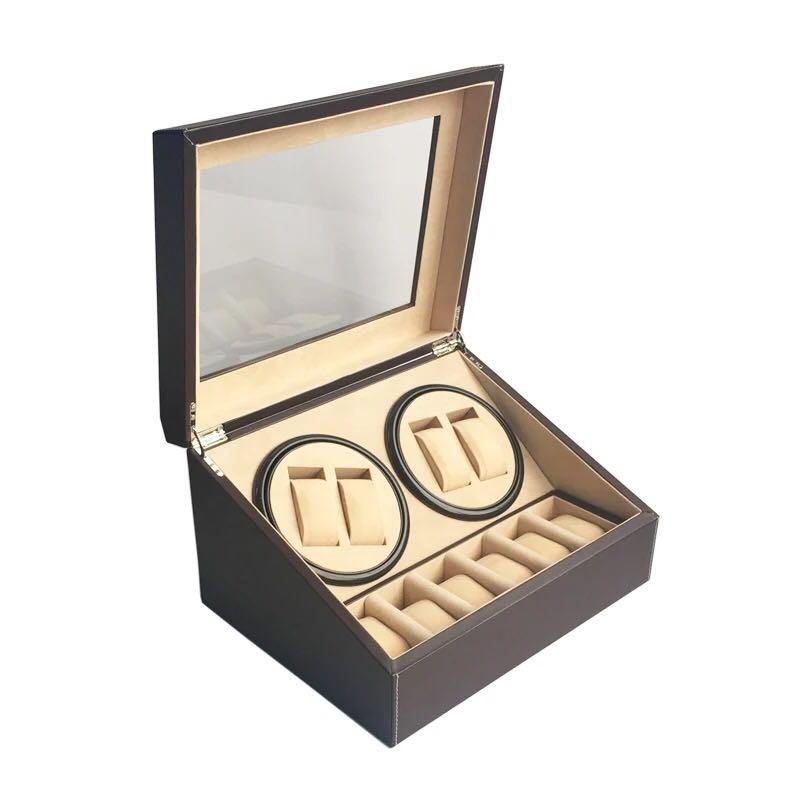 Classic Promotional 4+6  Automatic Dual Leather watch winder box with custom log 3