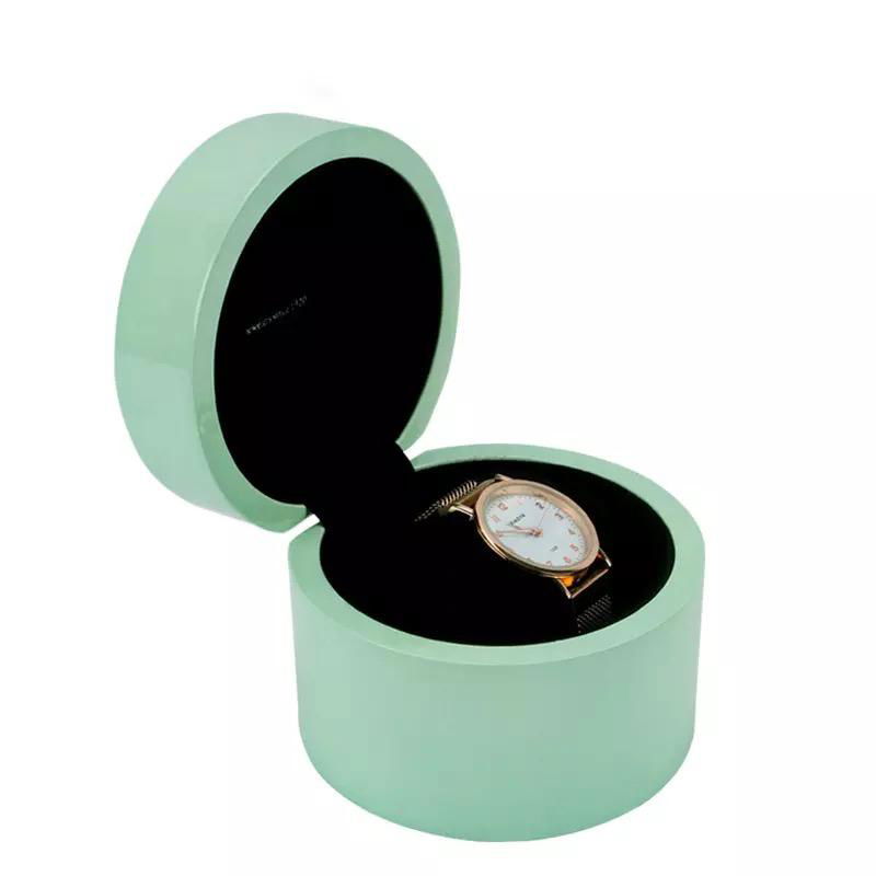 Custom High Glossy Luxury Green Round Wooden watch box