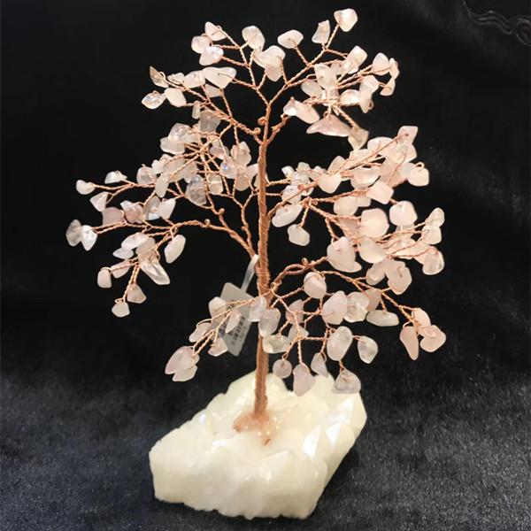 Rose Quartz Beads Gemstone Crystal Tree with Agate Rock Bottom