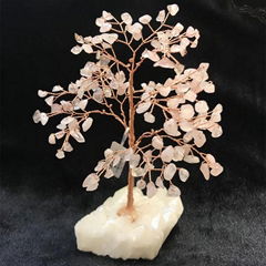 Rose Quartz Beads Gemstone Crystal Tree with Agate Rock Bottom