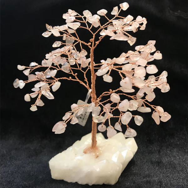 Rose Quartz Beads Gemstone Crystal Tree with Agate Rock Bottom 2