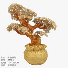 Hand Crafted Citrine Gemstone Crystal Tree Office Gift with Lucky Money Bottom