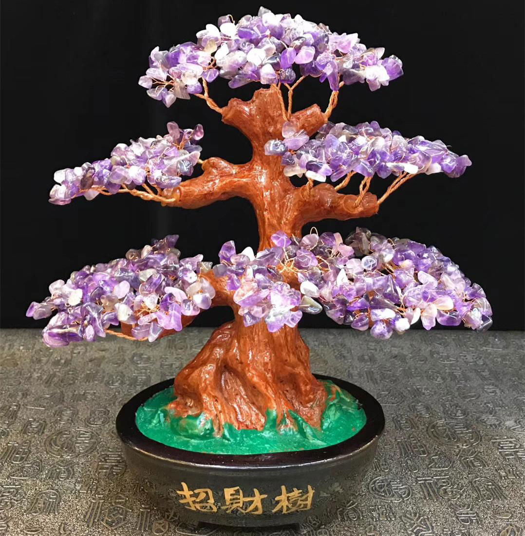 Natural Rock Quartz Made Amethyst Citrine Crystal Gemstone Bonsai Tree 2