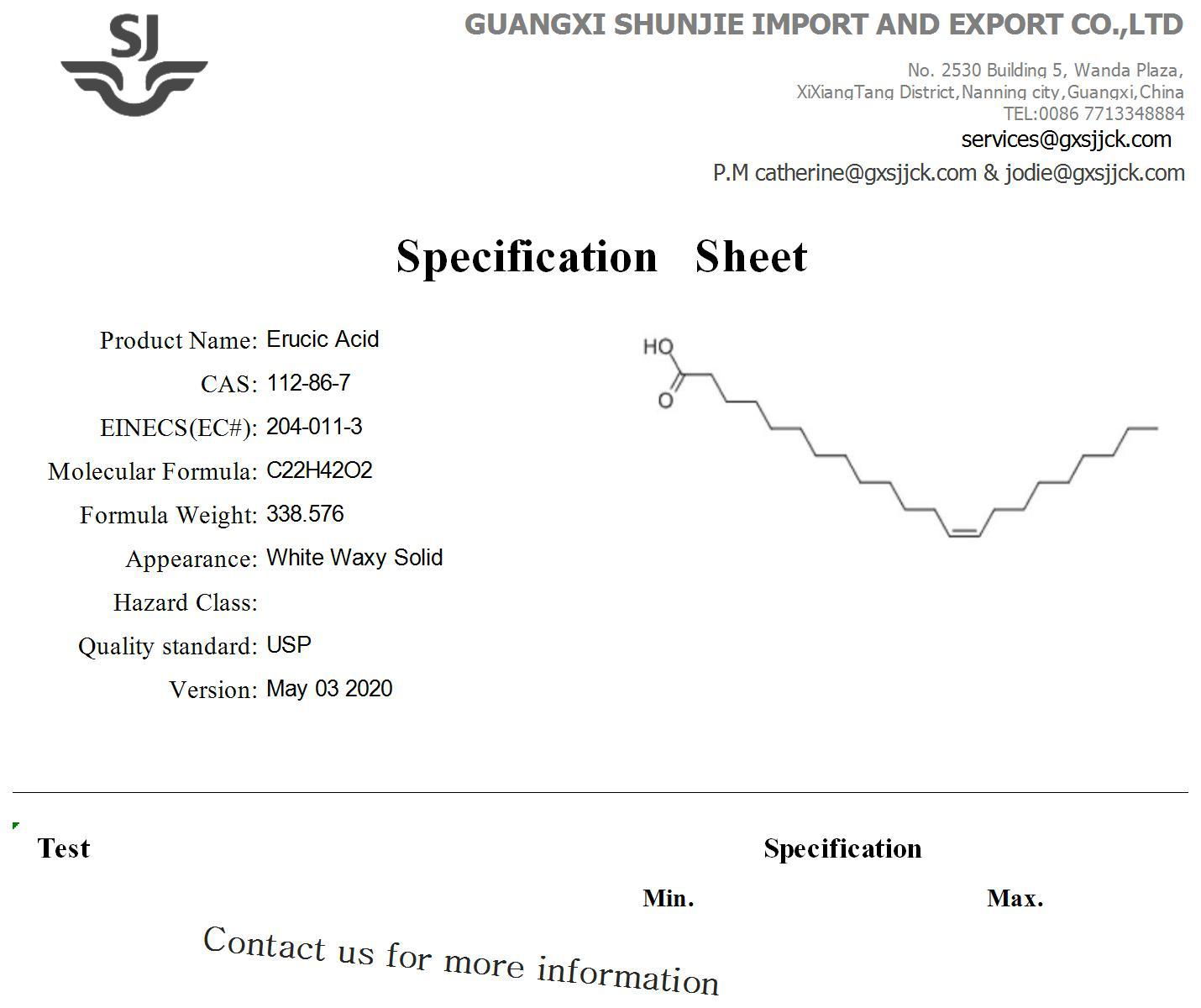 Cosmetic ingredients Erucic acid Fine chemical intermediate CAS 112-86-7  2