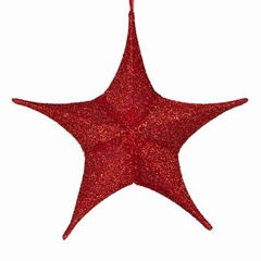 3D foldable Christmas large stars red glitter fabric