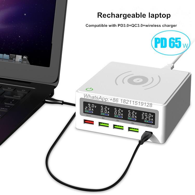 5 Port PD65W Cargador Inalambrico QC3.0 Fast Charge With LCD Display Cargadores 5