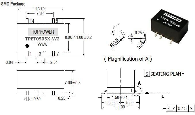 0.25W 3KVDC Isolated Single Output SMD DC/DC Converters 2