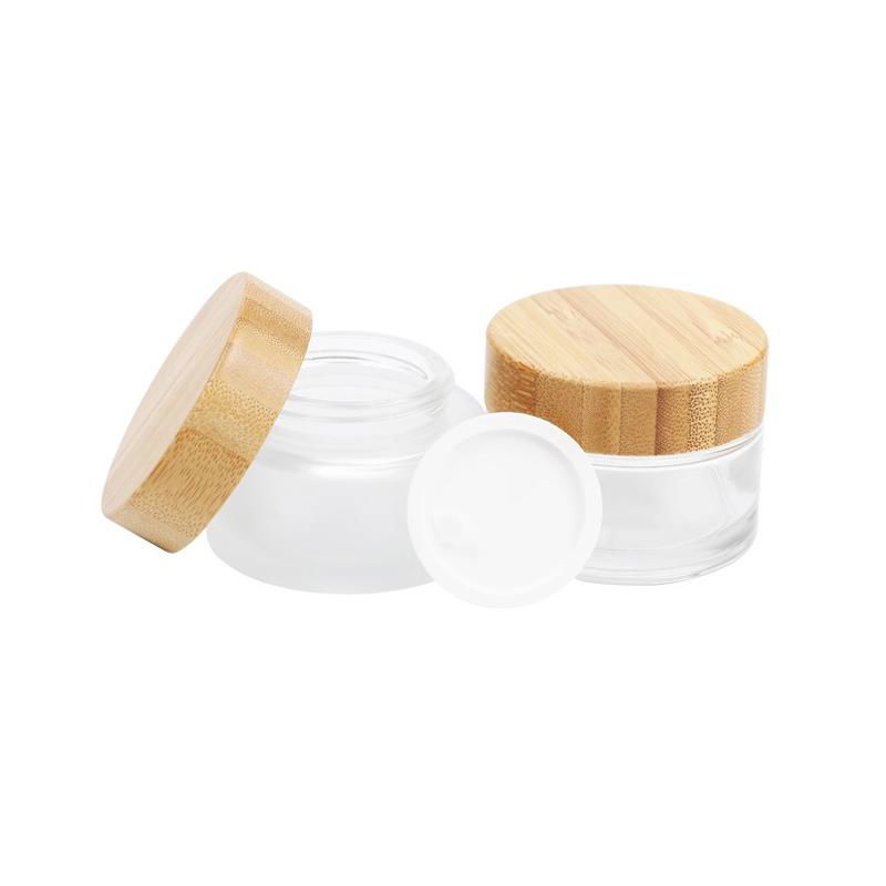 Empty 5g 10g 15g 30g 50g 100g 200g Cosmetic Packing Glass Jar with Bamboo Lid 2