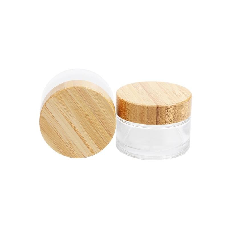 Empty 5g 10g 15g 30g 50g 100g 200g Cosmetic Packing Glass Jar with Bamboo Lid 3