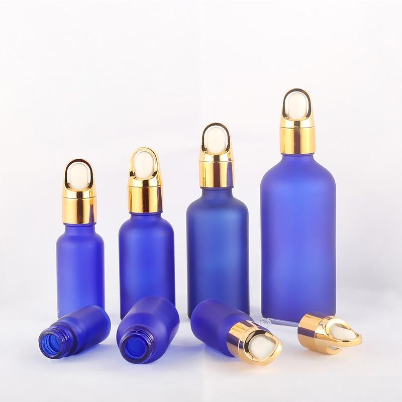 Latest New Design 20Ml 100Ml Cobalt Blue Bottles Cosmetic Essential Oil Dropper 