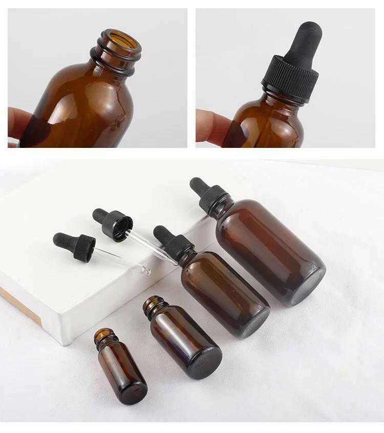 Latest New Design Round Amber Cosmetic Boston Glass Dropper Bottle  5