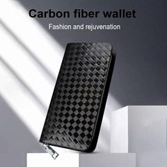 Unique business style RFID-blocking long real leather zipper 12K carbon fiber wa
