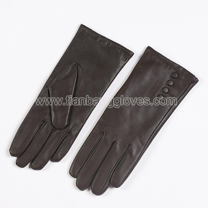 warm faux fur lined classic black women's leather glove with buttons 2