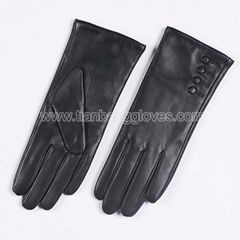 warm faux fur lined classic black women's leather glove with buttons