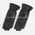 stylish brown women's plain leather glove with elastic snug cuff 3