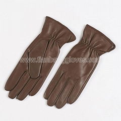 stylish brown women's plain leather glove with elastic snug cuff