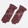stylish brown women's plain leather glove with elastic snug cuff 2