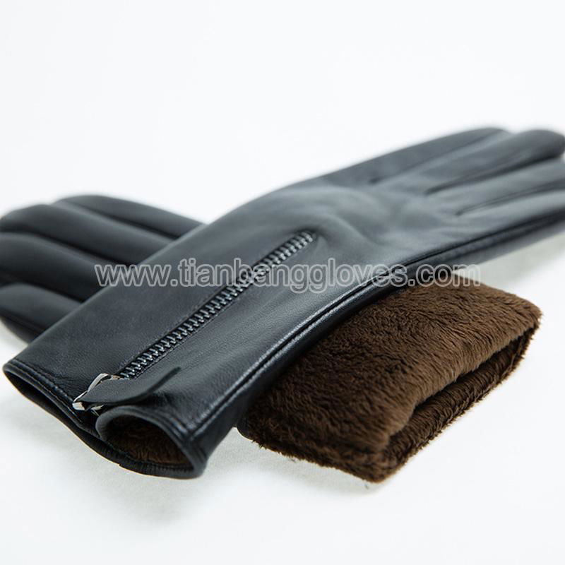 faux fur lined stylish women's leather glove with zipper 2