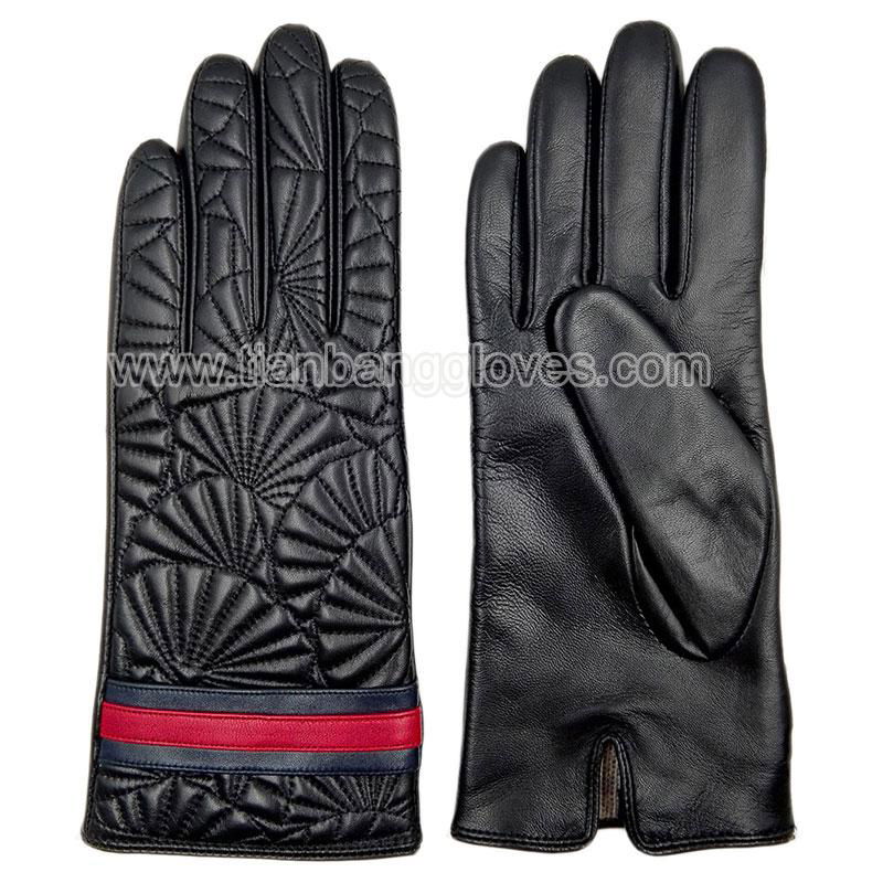 fashion design colorful women's real leather glove with quilting stitching on ba 2