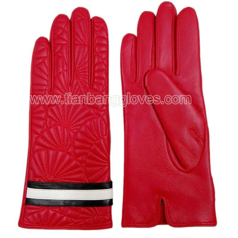 fashion design colorful women's real leather glove with quilting stitching on ba 3