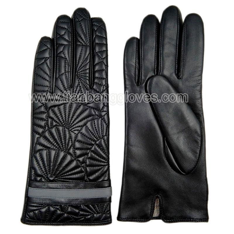 fashion design colorful women's real leather glove with quilting stitching on ba 4