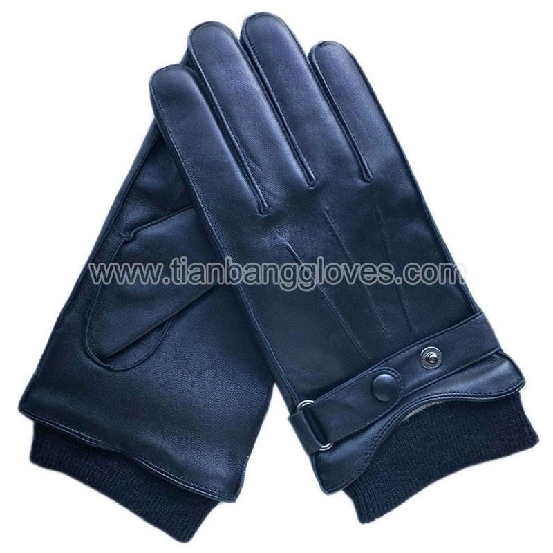 Men's nappa leather gloves with classic black wool rib cuff and adjustable strap