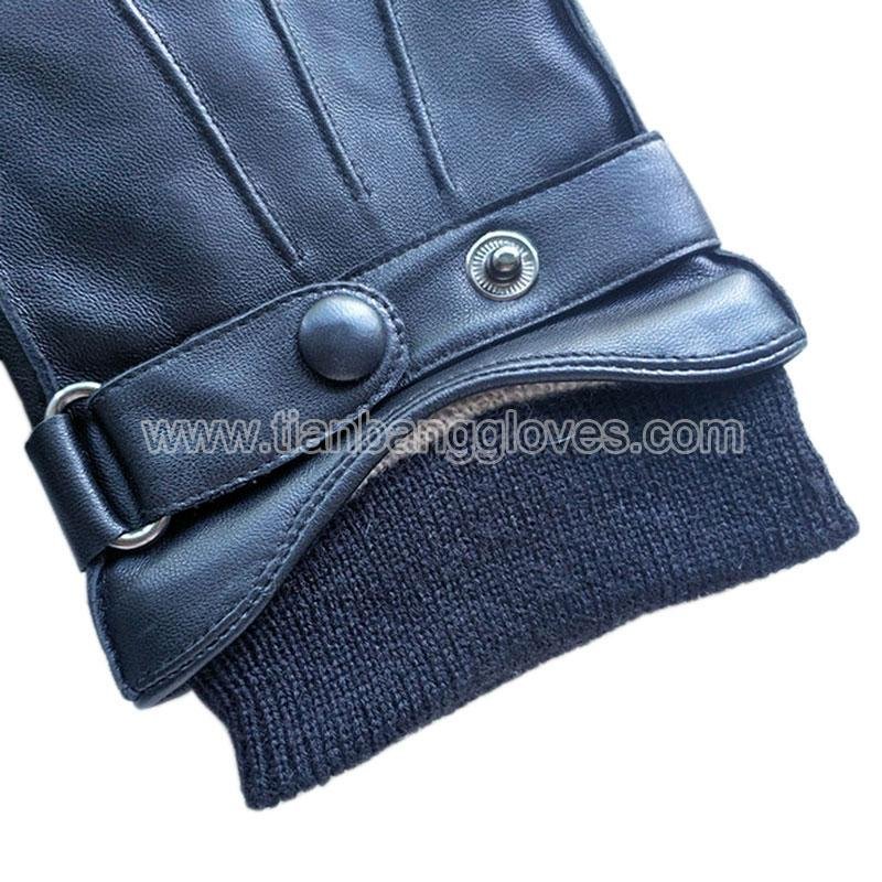 Men's nappa leather gloves with classic black wool rib cuff and adjustable strap 3