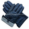 Real leather thick winter gloves for men with chequered style 3
