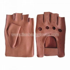 classic half finger deerskin men's motorcycle driving glove with velcro closure