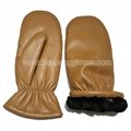 faux fur lined think warm winter sheep nappa leather mitten for cold weather 2