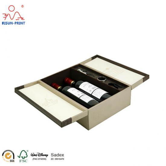 Double Door Open 2 Single Bottle Packaging Red Wine Champagne Cardboard Wine Box