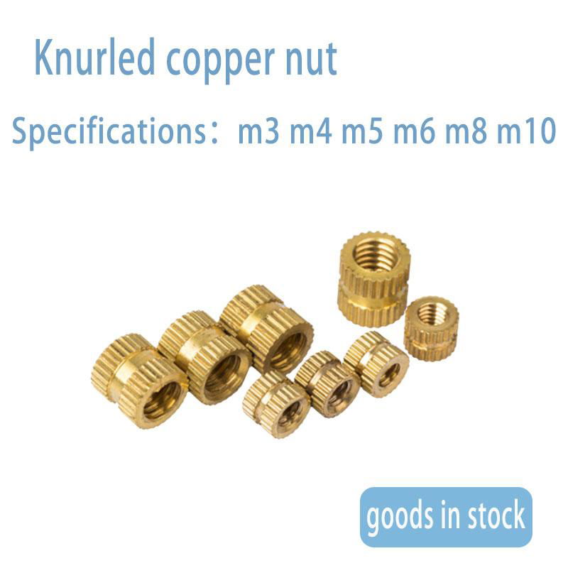M6 series a copper flower female straight round nut double pass knurled injectio 3