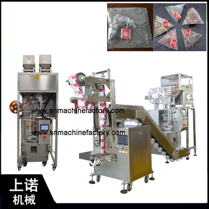 Nylon triangle tea sachet bag packing machine with string and paper label