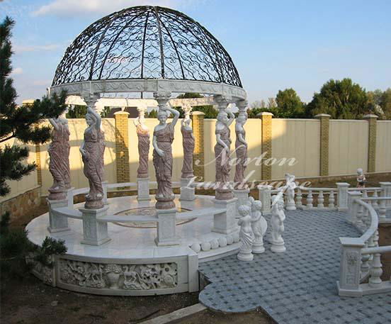 European style marble gazebo with woman statue