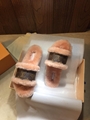 Louis Vuitton Lock It Flat Mule mink fur patent Monogram slides 